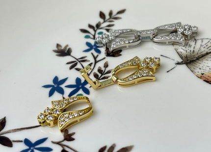 10x27mm 13x35mm 925 Sterling Silver/Gold Shiny Floral Shape Design Clasp Sterling Silver Findings With CZ Silver Clasps #10298