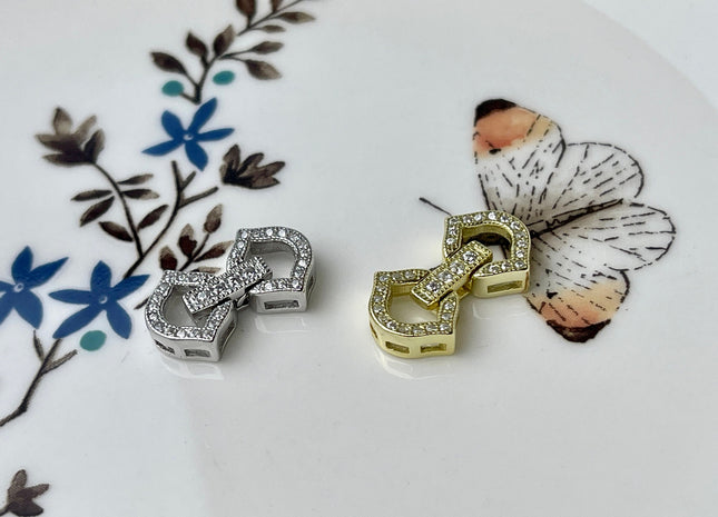 10x11 mm 925 Sterling Silver/Gold Shiny Floral Shape Design Clasp Sterling Silver Findings With CZ Silver Clasps #10299