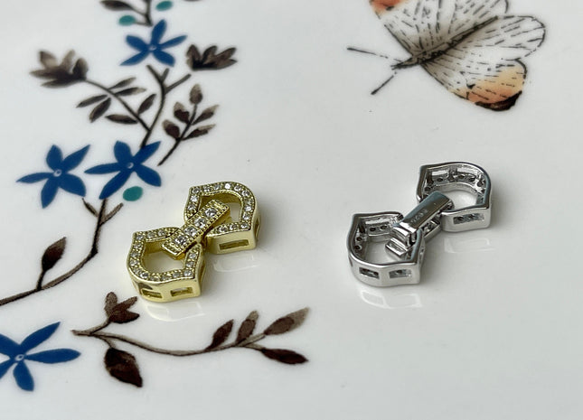 10x11 mm 925 Sterling Silver/Gold Shiny Floral Shape Design Clasp Sterling Silver Findings With CZ Silver Clasps #10299