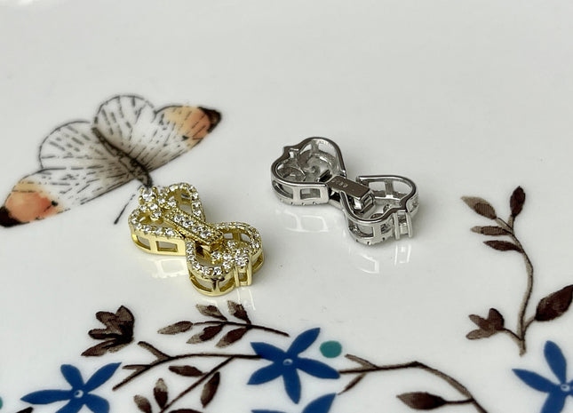 9x19 mm 925 Sterling Silver/Gold Shiny Floral Heart Bowtie Shape Design Clasp Sterling Silver Findings With CZ Silver Clasps #10300