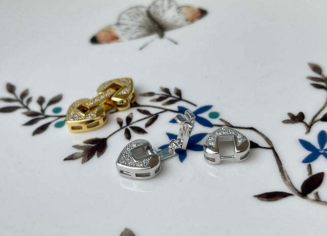 9x17 mm 925 Sterling Silver/Gold Shiny Spade Heart Bowtie Shape Design Clasp Sterling Silver Findings With CZ Silver Clasps #10301