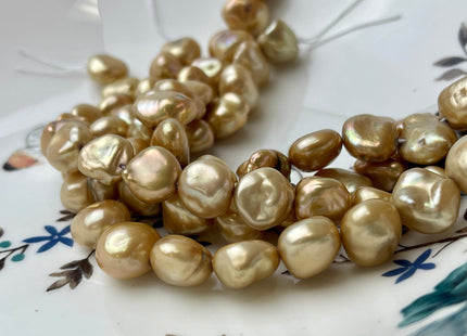 10-12 mm Half Strand High Luster Gold Color Keshi Nugget Freshwater Pearl Beads Center Drilled Keshi Nugget Pearls #P2196