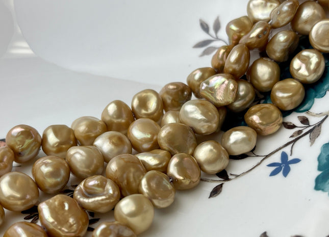 10-12 mm Half Strand High Luster Gold Color Keshi Nugget Freshwater Pearl Beads Center Drilled Keshi Nugget Pearls #P2196