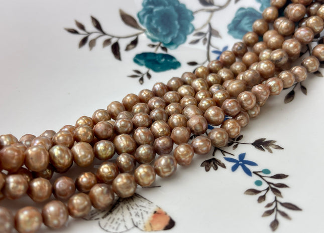 6-8 mm Rare Faceted Dark Champagne Color Potato Freshwater Pearl Beads Genuine Faceted Freshwater Pearls #P2471