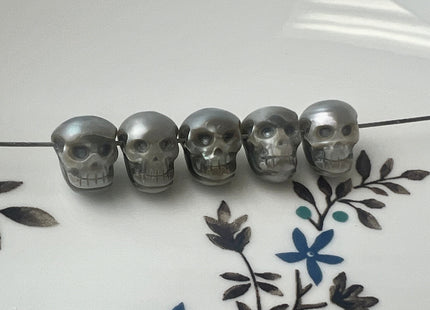 One Piece 9-10x11-13 mm Hand Carved Skull Gray Genuine Freshwater Pearl Beads Temple Drilled For DIY Earring Pendant Jewelry #P2472