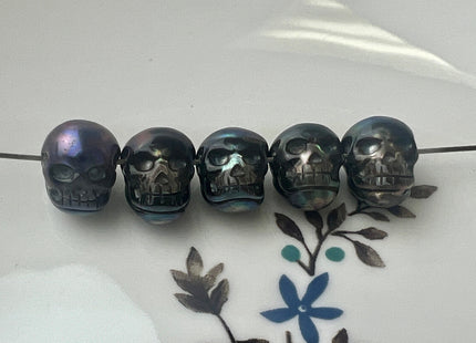 One Piece 9-10x11-13 mm Hand Carved Skull Peacock Genuine Freshwater Pearl Beads Temple Drilled For DIY Earring Pendant Jewelry #P2473
