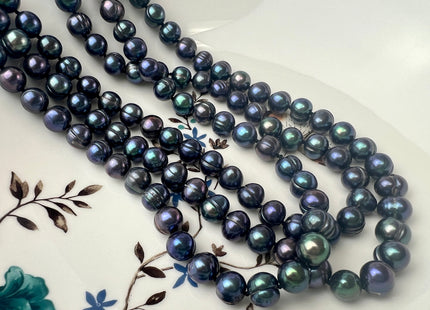 54 inch Handnotted 7-8mm Potato Freshwater Pearl Necklaces Dark Peacock OR Champagne, Genuine Pearl Long Bridal Necklace #306