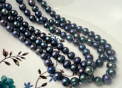 54 inch Hand Knotted 8mm Potato Freshwater Pearl Necklaces Dark Peacock OR Champagne Genuine Pearl Long Bridal Necklace #306