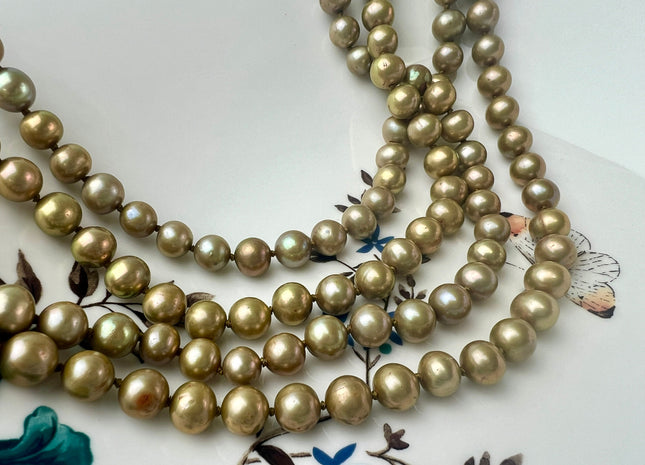 54 inch Handnotted 7-8mm Potato Freshwater Pearl Necklaces Dark Peacock OR Champagne, Genuine Pearl Long Bridal Necklace #306