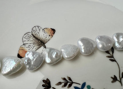 12-14 mm AA Very Rare Natural White Heart Shape Freshwater Coin Pearl Beads Genuine High Luster Heart Coin Pearls 34 Beads #P2447