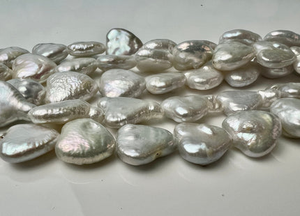 12-14 mm AA Very Rare Natural White Heart Shape Freshwater Coin Pearl Beads Genuine High Luster Heart Coin Pearls 34 Beads #P2447