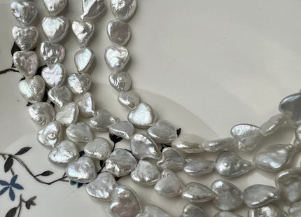 12-14 mm AA Very Rare Natural White Heart Shape Freshwater Coin Pearl Beads Genuine High Luster Heart Coin Pearls 34 Beads #P2447