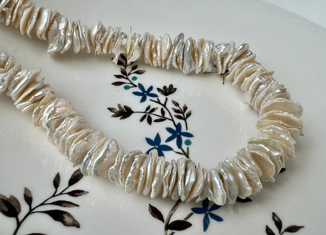 12-14 mm AAA Very Rare Natural White Keshi Freshwater Pearl Beads Center Drilled Cornflakes Shape Keshi Chips Pearls #P2448