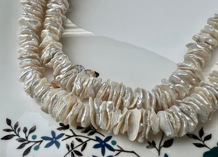 12-14 mm AAA Very Rare Natural White Keshi Freshwater Pearl Beads Center Drilled Cornflakes Shape Keshi Chips Pearls #P2448