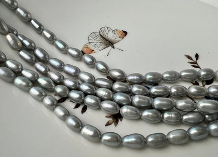 5.5-6x7-8 mm AAA Large Hole Gray Color Rice/Oval Freshwater Pearls Beads Hole Size 1.2mm 1.8mm Genuine High Luster Freshwater Pearl #P2453