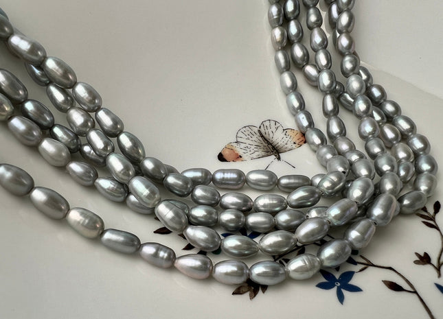 5.5-6x7-8 mm AAA Large Hole Gray Color Rice/Oval Freshwater Pearls Beads Hole Size 1.2mm 1.8mm Genuine High Luster Freshwater Pearl #P2453