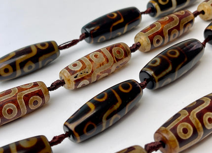 One Piece 15x40 mm AAA DZI Tibetan Agate Brown Color Agate Gemstone Large 2.0mm Hole Mala Antique Boho Beads 1.5 Inch Long #4399