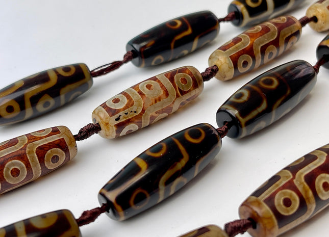 One Piece 15x40 mm AAA DZI Tibetan Agate Brown Color Agate Gemstone Large 2.0mm Hole Mala Antique Boho Beads 1.5 Inch Long #4399