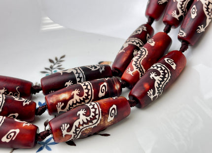 One Piece 15x40 mm AAA DZI Tibetan Agate Red Dragon Agate Gemstone Large 2.0mm Hole Mala Antique Boho Barrel Beads 1.5 Inch Long #4400