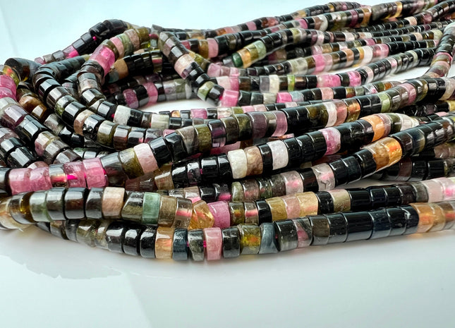 2x4mm AAA Natural Tourmaline Heishi Rondelle Shape Genuine Tourmaline Discs Gemstone Loose Beads 15.5 Inches Strand #4429