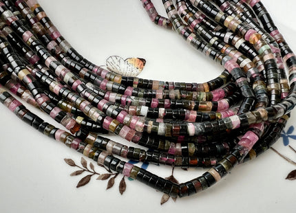 2x4mm AAA Natural Tourmaline Heishi Rondelle Shape Genuine Tourmaline Discs Gemstone Loose Beads 15.5 Inches Strand #4429