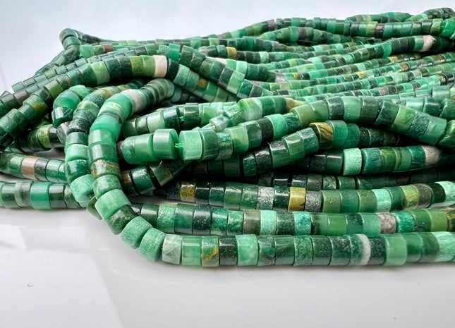 2x4mm Natural Green Africa Jade Heishi Rondelle Shape Gemstone Loose Beads 15.5 Inches #4431