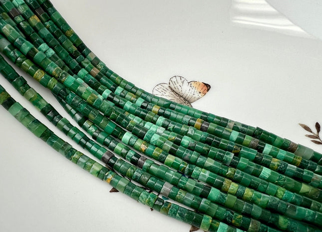 2x4mm Natural Green Africa Jade Heishi Rondelle Shape Gemstone Loose Beads 15.5 Inches #4431