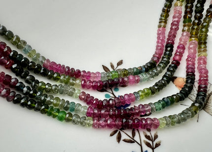 4 mm AAA Faceted Rondelle Natural Tourmaline Beads Natural Pink Green Watermelon Gemmy Tourmaline Gemstone 14.5 Inches Strand #4435