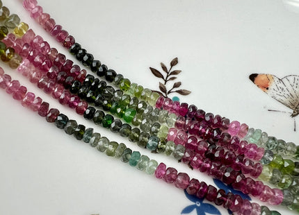 4 mm AAA Faceted Rondelle Natural Tourmaline Beads Natural Pink Green Watermelon Gemmy Tourmaline Gemstone 14.5 Inches Strand #4435