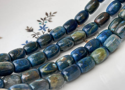 10x14 mm AAA Smooth Barrel Shape Blue Agate Gemstone Beads Natural Blue Green Brown Color Agate 14.5 Inches 25 Beads #4401