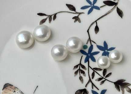 AAAA One Pair 7-12 mm Top Quality High Luster Round Button Half Drilled Freshwater Pearls Genuine Natural White Freshwater Pearls #1621