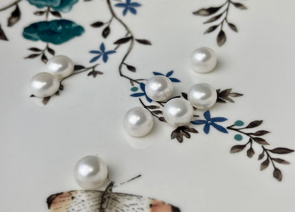 AAAA One Pair 7-12 mm Top Quality High Luster Round Button Half Drilled Freshwater Pearls Genuine Natural White Freshwater Pearls #1621