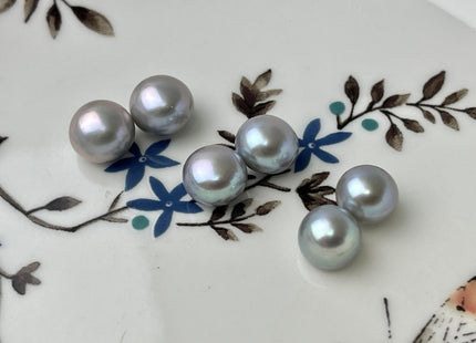 AAAA One Pair 6-8 mm Top Quality High Luster Round Button Half Drilled Freshwater Pearls Genuine Gray Color Freshwater Pearls #1623