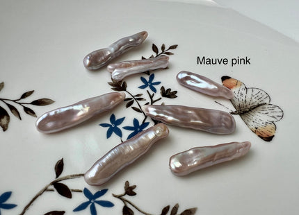 6-8x25-35mm AAAA Natural Mauve Pink Biwa Stick Freshwater Pearl Beads Genuine Super High Luster Unique Pink Keshi Long Stick Pearls #P2475