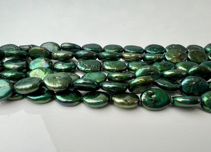 10x12-13 mm Bright Green Freshwater Oval Coin Pearl Beads Genuine Freshwater Coin Pearl 30 Beads #67