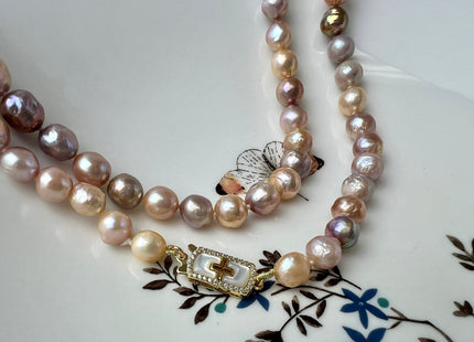 14/16/18/20/22 Inches Hand Knotted 8mm AAA Natural Mauve Pink Color Freshwater Barouque Pearl Necklace With Silver Cross Clasp #P2457