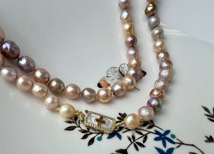 14/16/18/20/22 Inches Hand Knotted 8mm AAA Natural Mauve Pink Color Freshwater Barouque Pearl Necklace With Silver Cross Clasp #P2457