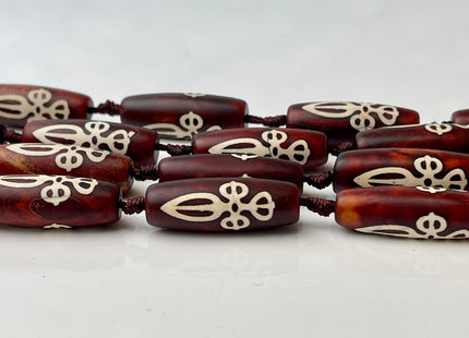 11x30mm AAA DZI Tibetan Agate Red Brown Color Gemstone Large 2.0mm Hole Mala Antique Boho Beads 10 Beads #4404