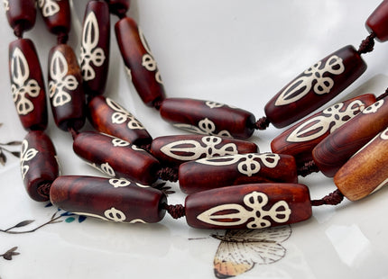 11x30mm AAA DZI Tibetan Agate Red Brown Color Gemstone Large 2.0mm Hole Mala Antique Boho Beads 10 Beads #4404