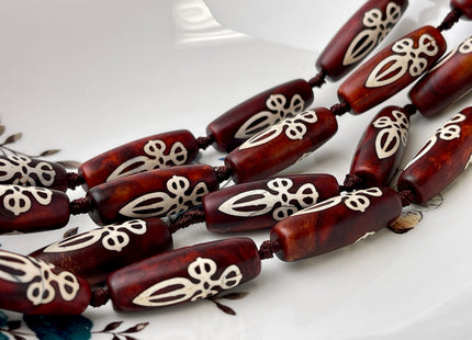 11x30mm AAA DZI Tibetan Agate Red Brown Color Gemstone Large 2.0mm Hole Mala Antique Boho Beads 10 Beads #4404