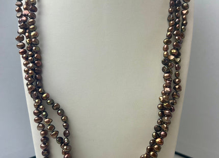 72 Inches 6-7 mm Copper Brown Genuine Freshwater Pearl Necklaces Hand Knotted Long Necklaces #P2455