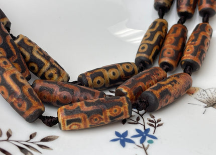 11x30mm AAA DZI Tibetan Agate Brown Color Gemstone Large 2.0mm Hole Mala Antique Boho Beads 10 Beads #4405