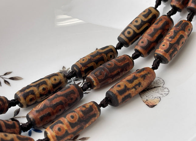 11x30mm AAA DZI Tibetan Agate Brown Color Gemstone Large 2.0mm Hole Mala Antique Boho Beads 10 Beads #4405