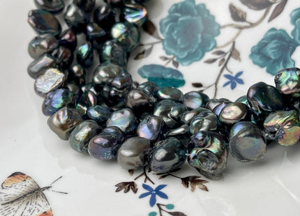 11-15 mm Green Peacock Color Keshi Nugget Freshwater Pearl Beads Genuine Rare Keshi Center Drilled Pearls B Grade #P2459