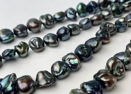 11-15 mm Green Peacock Color Keshi Nugget Freshwater Pearl Beads Genuine Rare Keshi Center Drilled Pearls B Grade #P2459