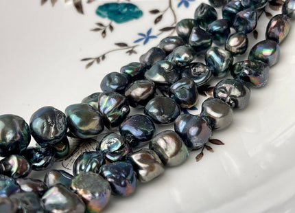 11-15 mm Green Peacock Color Keshi Nugget Freshwater Pearl Beads Genuine Rare Keshi Center Drilled Pearls B Grade #P2459