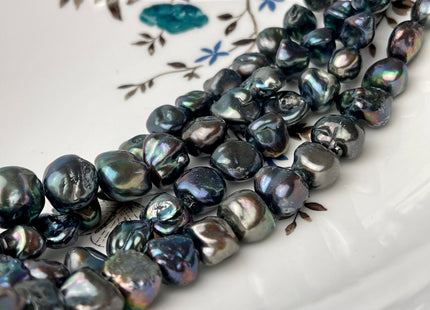 11-15 mm Green Peacock Color Keshi Nugget Freshwater Pearl Beads Genuine Rare Keshi Center Drilled Pearls B Grade #P2459