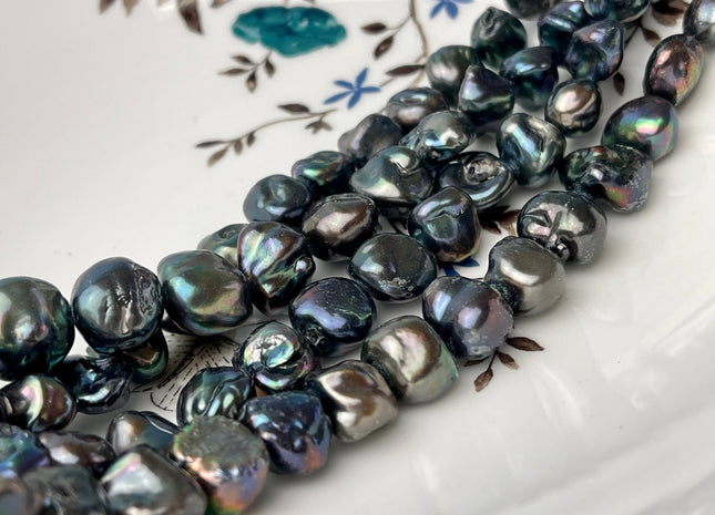 11-15 mm Green Peacock Color Keshi Nugget Freshwater Pearl Beads Genuine Rare Keshi Center Drilled Pearls B Grade #P2459