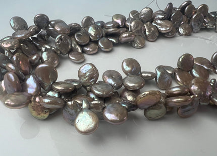 10-11 x 12-13 mm Top Drilled Teardrop Coin Freshwater Pearl Beads Silver Gray OR Champagne, Genuine Cultured Coin Pearl Beads #583