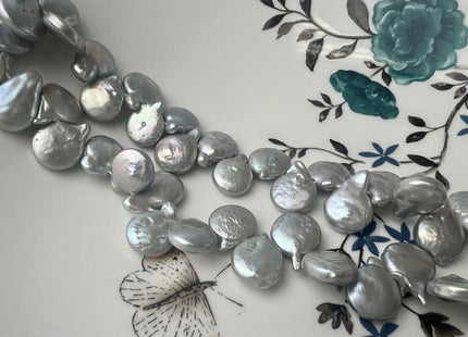 10-11 x 12-13 mm Top Drilled Teardrop Coin Freshwater Pearl Beads Silver Gray OR Champagne, Genuine Cultured Coin Pearl Beads #583